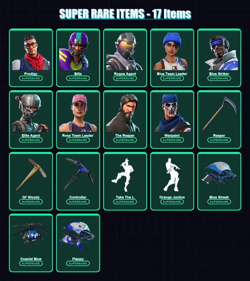 [PC/XBOX] | Prodigy | Blitz | Rogue Agent | Blue Team Leader | Blue Striker | 69 skin | 66 pickaxe | 69 emote | 62 glider | Lv857 — Fortnite account