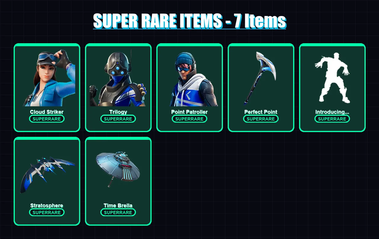 [PS4/PS5/XBOX/PC] | Cloud Striker | Trilogy | Point Patroller | Santa Dogg | Yulejacket | 17 skin | 31 pickaxe | 25 emote | 33 glider | Lv398