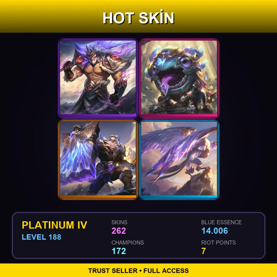 TW | Lv188 | Platinum IV | 262 Skin | 172 Champ — LoL account