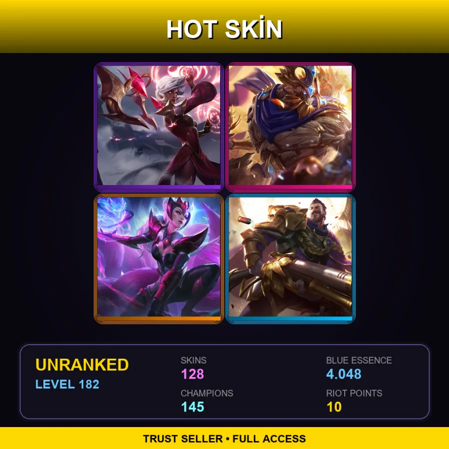 SG | Lv182 | Unranked | 128 Skin | 145 Champ — LoL account