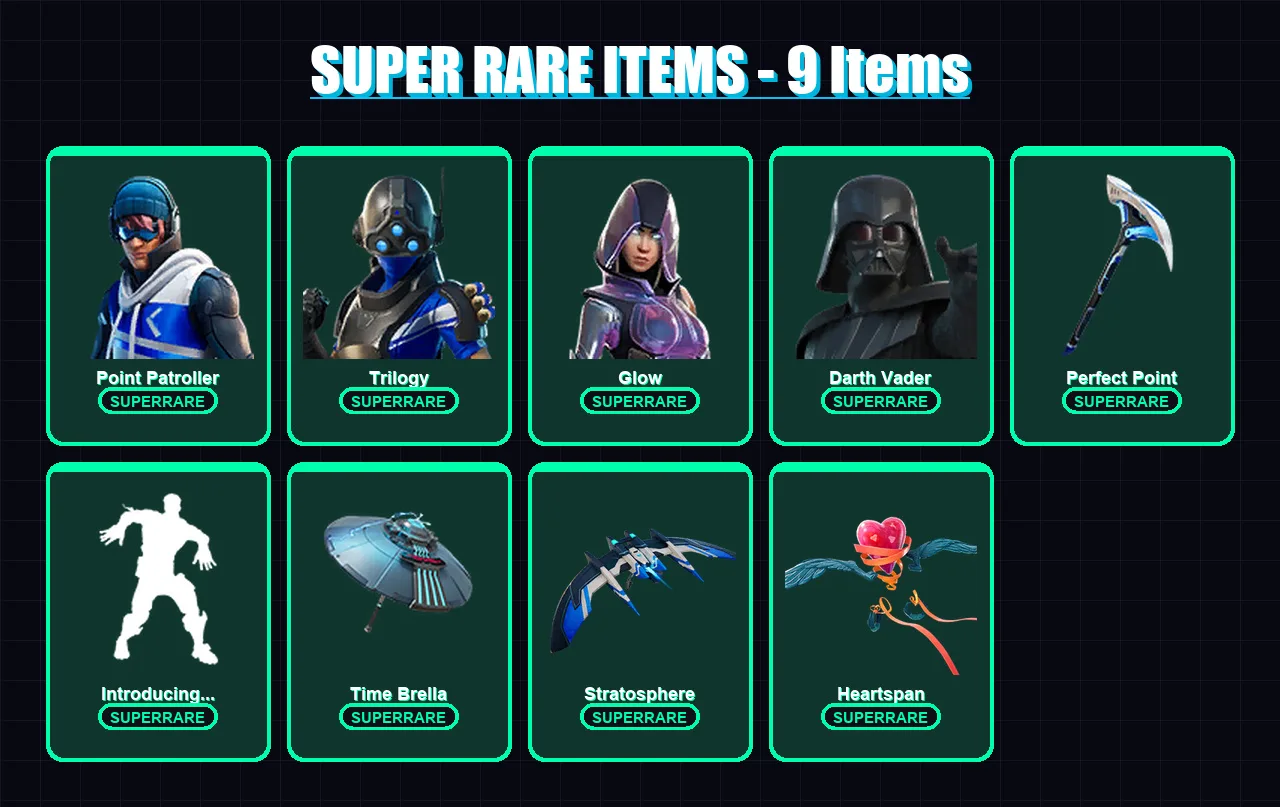 [PS4/PS5/XBOX/PC] | Point Patroller | Trilogy | Glow | Darth Vader | Spire Assassin | 171 skin | 185 pickaxe | 145 emote | 167 glider | Lv3845