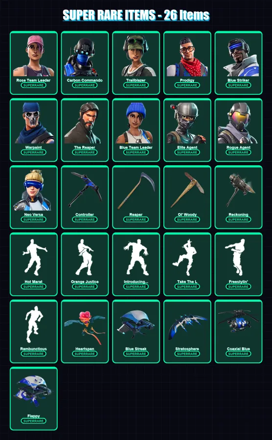 [PC/XBOX] | Rose Team Leader | Carbon Commando | Trailblazer | Prodigy | Blue Striker | 127 skin | 84 pickaxe | 114 emote | 89 glider | Lv1383