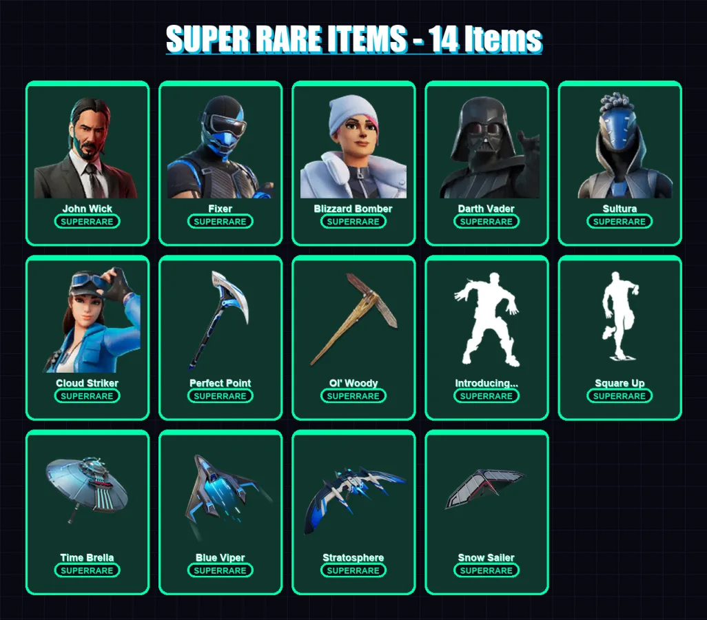 [PS4/PS5/PC] | John Wick | Fixer | Blizzard Bomber | Darth Vader | Sultura | 215 skin | 198 pickaxe | 141 emote | 134 glider | Lv2179