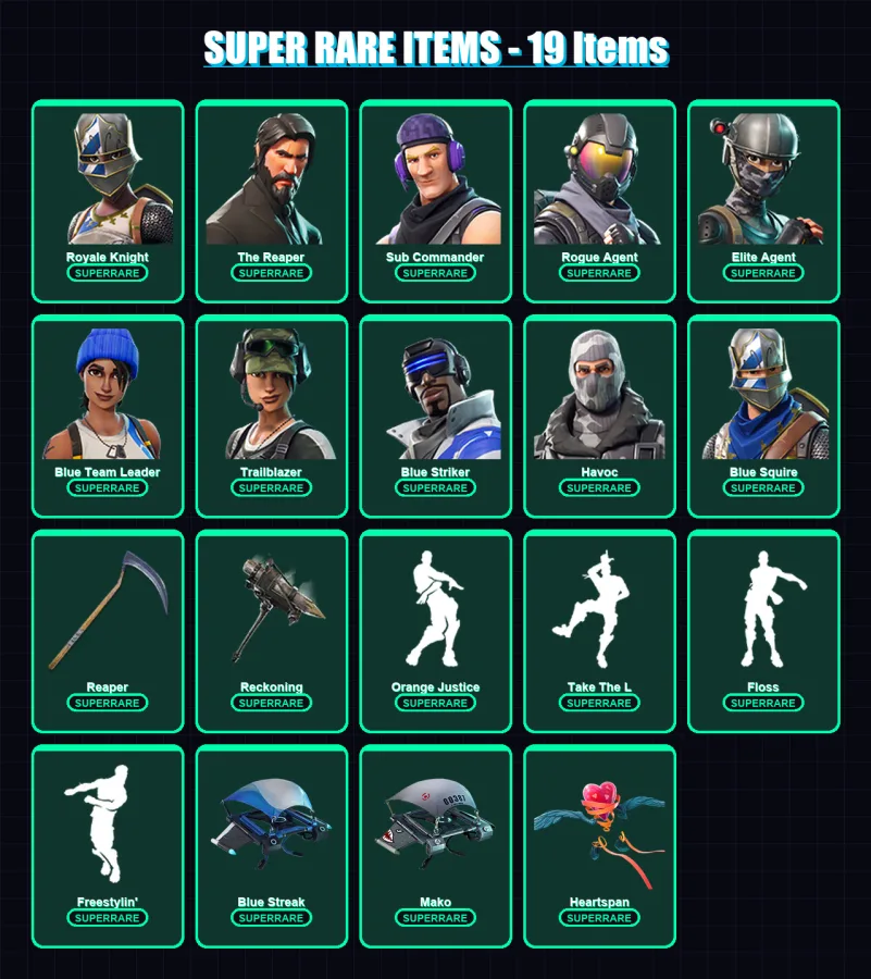 [PC/XBOX/PSN] | Royale Knight | The Reaper | Sub Commander | Rogue Agent | Elite Agent | 43 skin | 26 pickaxe | 35 emote | 34 glider | Lv506