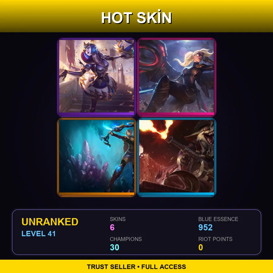 VN | Lv41 | Unranked | 6 Skin | 30 Champ — LoL account