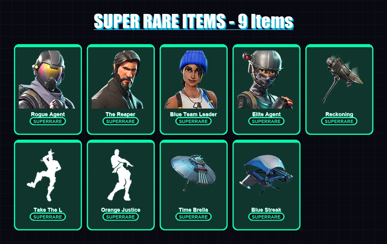 [PC/XBOX] | Rogue Agent | The Reaper | Blue Team Leader | Elite Agent | Cuddle Team Leader | 84 skin | 113 pickaxe | 93 emote | 93 glider | Lv1381