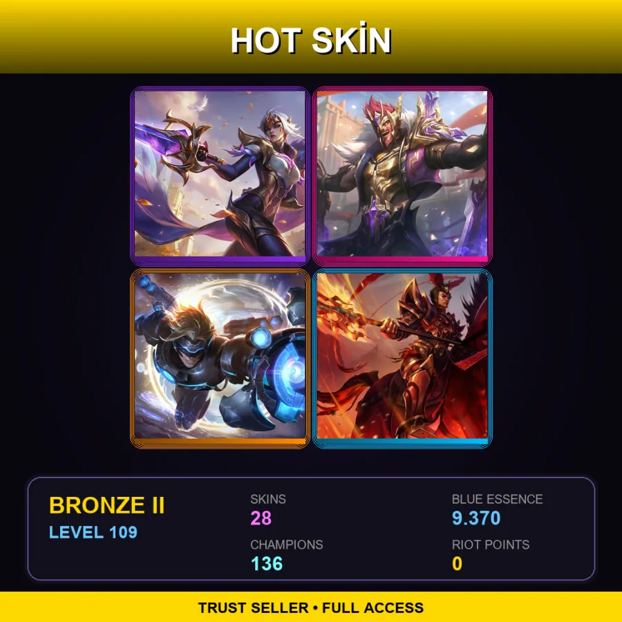 BR | Victorious Fiora | Victorious Draven | Pulsefire Ezreal | Warring Kingdoms Jarvan IV | 28 Skin | 136 Champ | Bronze II | Lv109
