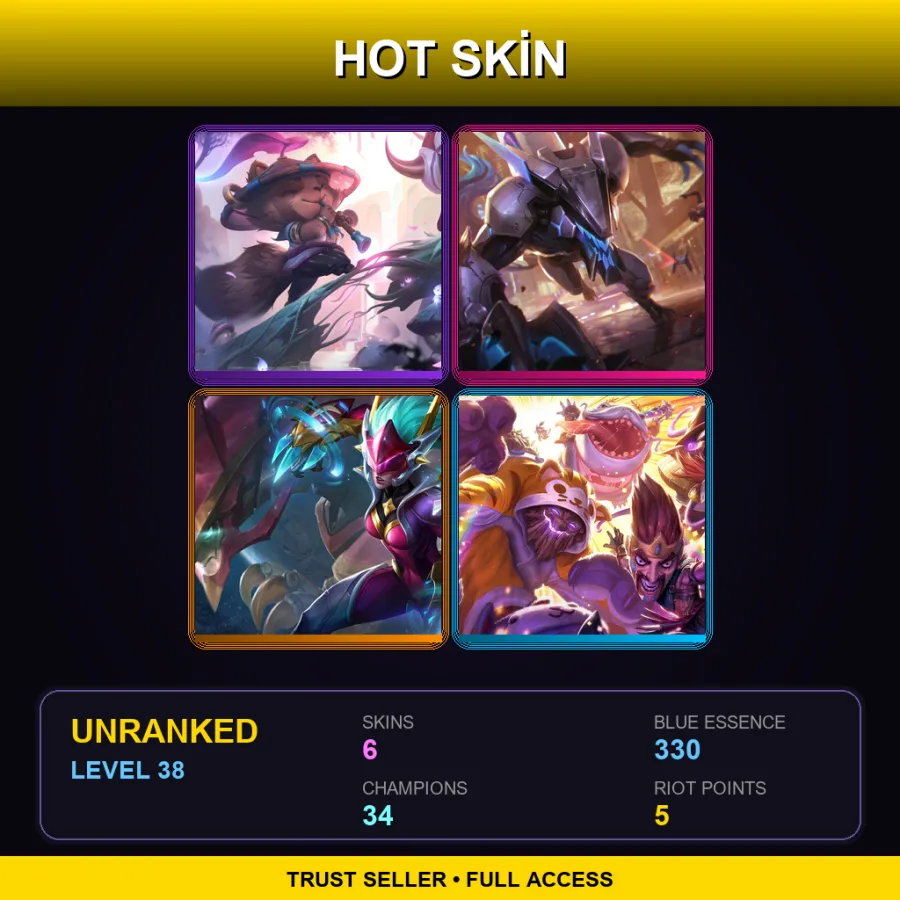 EUNE | Lv38 | Unranked | 6 Skin | 34 Champ — LoL account