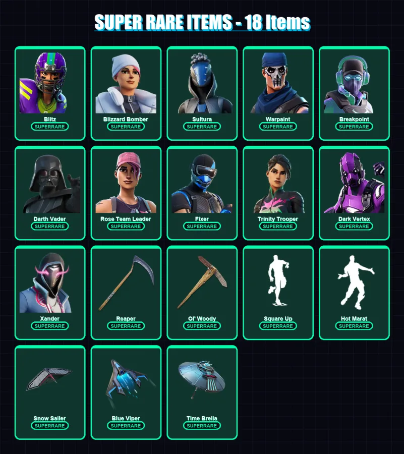 [PC/XBOX/PSN] | Blitz | Blizzard Bomber | Sultura | Warpaint | Breakpoint | 196 skin | 161 pickaxe | 183 emote | 132 glider | Lv1529