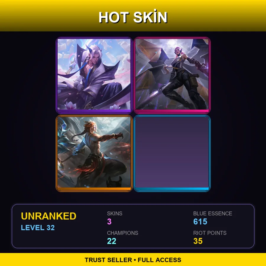 EUW | Lv32 | Unranked | 3 Skin | 22 Champ