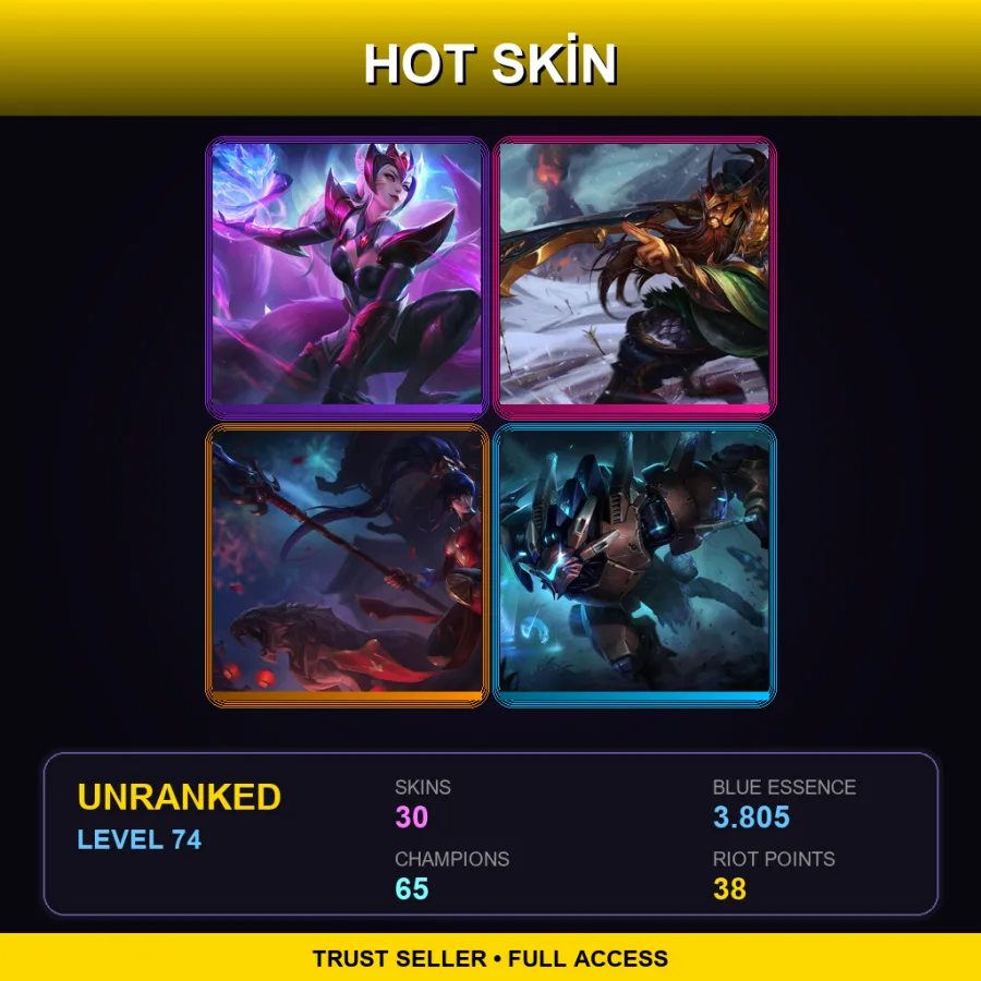 SG | Lv74 | Unranked | 30 Skin | 65 Champ — LoL account