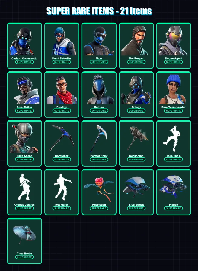 [PC/XBOX] | Carbon Commando | Point Patroller | Fixer | The Reaper | Rogue Agent | 136 skin | 174 pickaxe | 150 emote | 161 glider | Lv2449