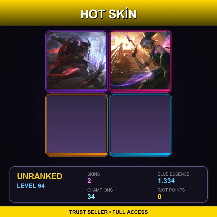 EUW | Lv64 | Unranked | 2 Skin | 34 Champ