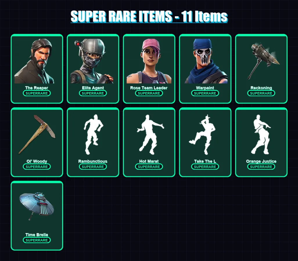 [PC/XBOX/PSN] | The Reaper | Elite Agent | Rose Team Leader | Warpaint | Menace | 113 skin | 110 pickaxe | 121 emote | 118 glider | Lv1777