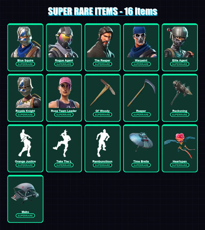 [PS4/PS5/PC] | Blue Squire | Rogue Agent | The Reaper | Warpaint | Elite Agent | 103 skin | 91 pickaxe | 92 emote | 86 glider | Lv1170 — Game account