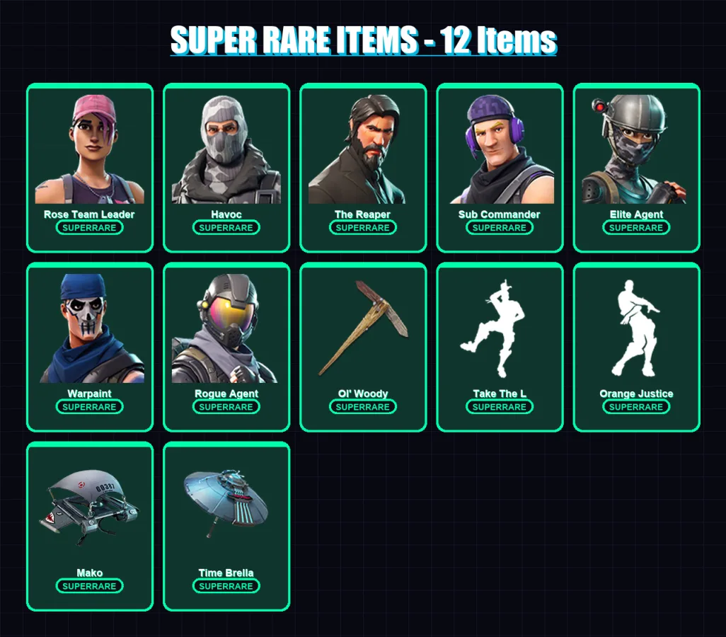 [PC/XBOX] | Rose Team Leader | Havoc | The Reaper | Sub Commander | Elite Agent | 52 skin | 32 pickaxe | 41 emote | 35 glider | Lv446
