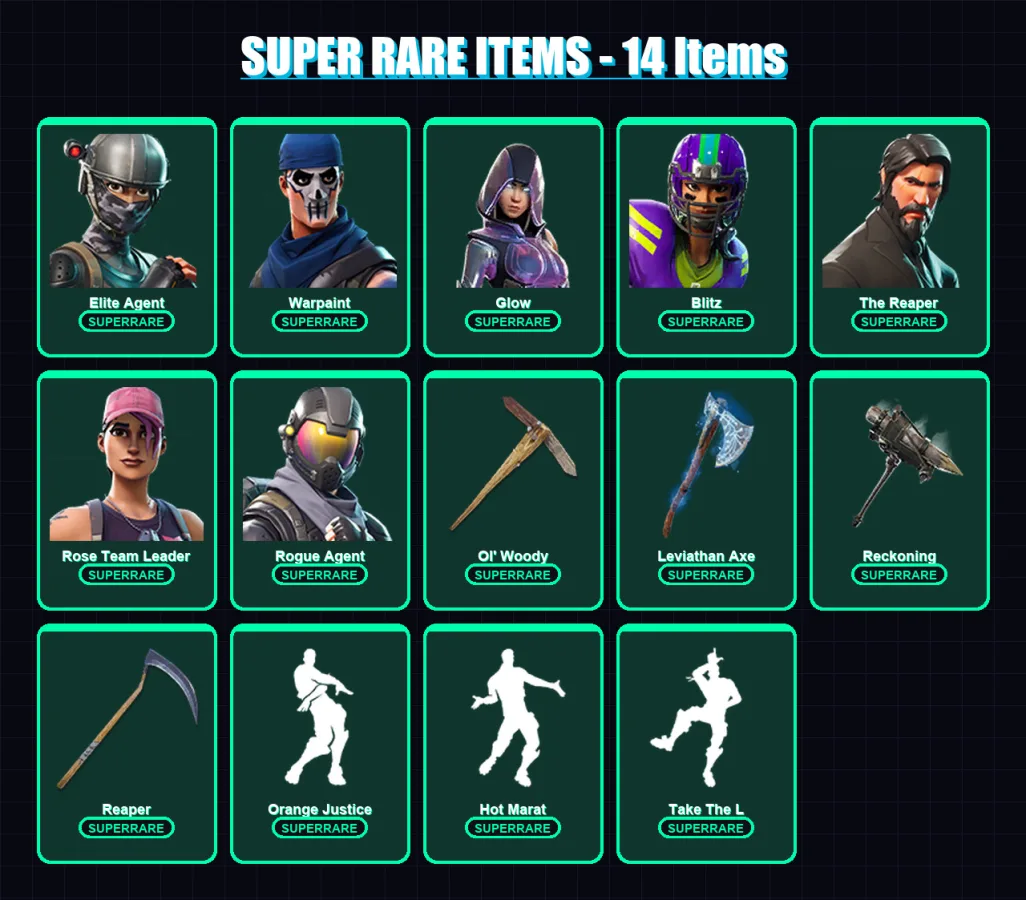 [PS4/PS5/XBOX/PC] | Elite Agent | Warpaint | Glow | Blitz | The Reaper | 126 skin | 95 pickaxe | 90 emote | 76 glider | Lv1038