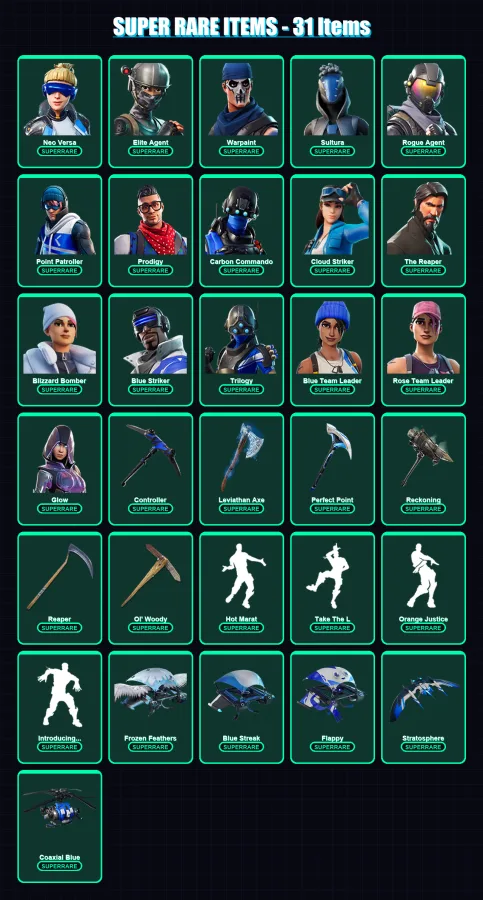 [PC/XBOX] | Neo Versa | Elite Agent | Warpaint | Sultura | Rogue Agent | 190 skin | 168 pickaxe | 169 emote | 144 glider | Lv1871