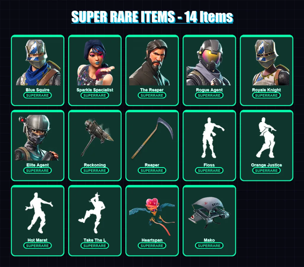 [PC/XBOX/PSN] | Blue Squire | Sparkle Specialist | The Reaper | Rogue Agent | Royale Knight | 93 skin | 98 pickaxe | 95 emote | 108 glider | Lv1506