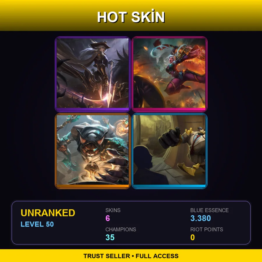 EUW | Lv50 | Unranked | 6 Skin | 35 Champ — LoL account