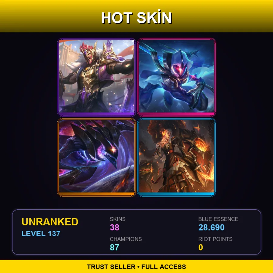 LAN | Lv137 | Unranked | 38 Skin | 87 Champ — Victorious Draven