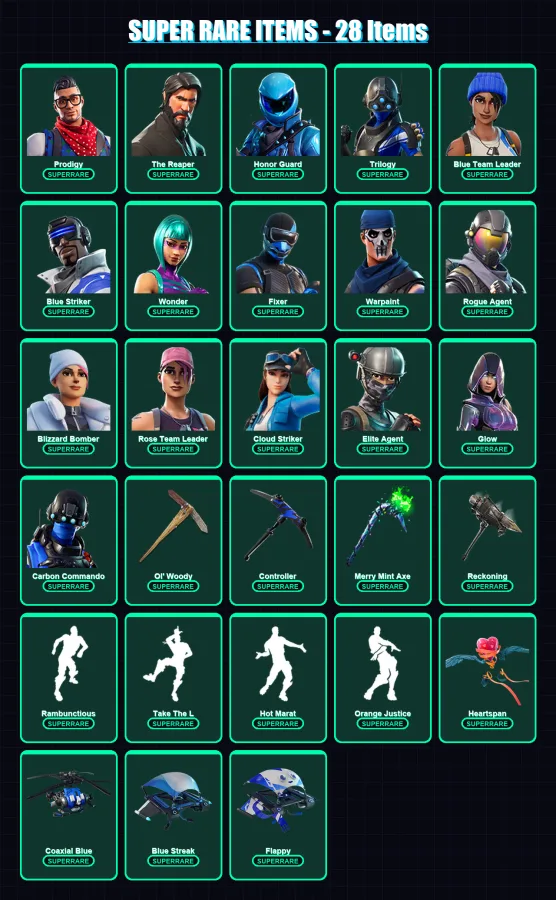 [PS4/PS5/PC] | Prodigy | The Reaper | Honor Guard | Trilogy | Blue Team Leader | 209 skin | 149 pickaxe | 126 emote | 119 glider | Lv1172