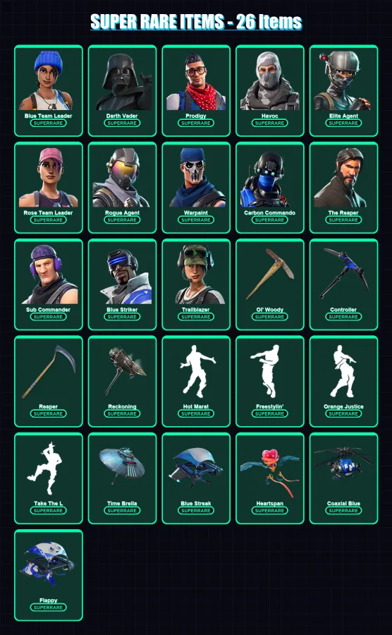 [PC/XBOX/PSN] | Blue Team Leader | Darth Vader | Prodigy | Havoc | Elite Agent | 91 skin | 93 pickaxe | 89 emote | 96 glider | Lv1086
