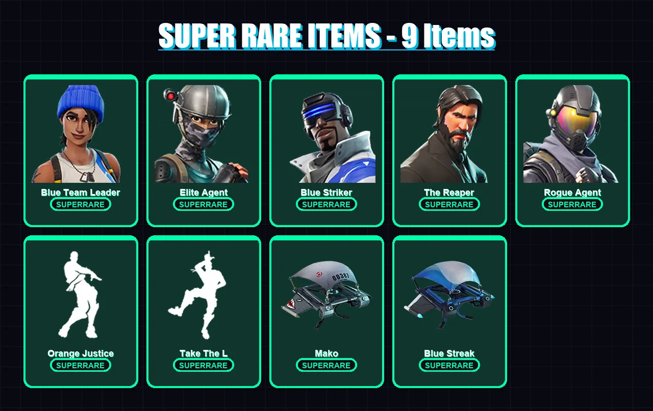 [PC/XBOX/PSN] | Blue Team Leader | Elite Agent | Blue Striker | The Reaper | Rogue Agent | 15 skin | 8 pickaxe | 19 emote | 12 glider | Lv237