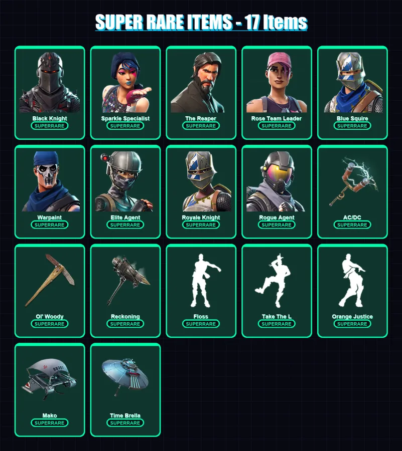 [PC/PSN] | Black Knight | Sparkle Specialist | The Reaper | Rose Team Leader | Blue Squire | 39 skin | 49 pickaxe | 53 emote | 56 glider | Lv765