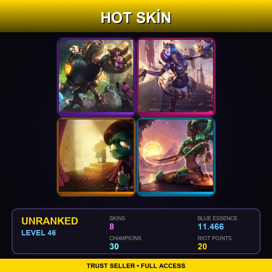 EUW | Lv46 | Unranked | 8 Skin | 30 Champ