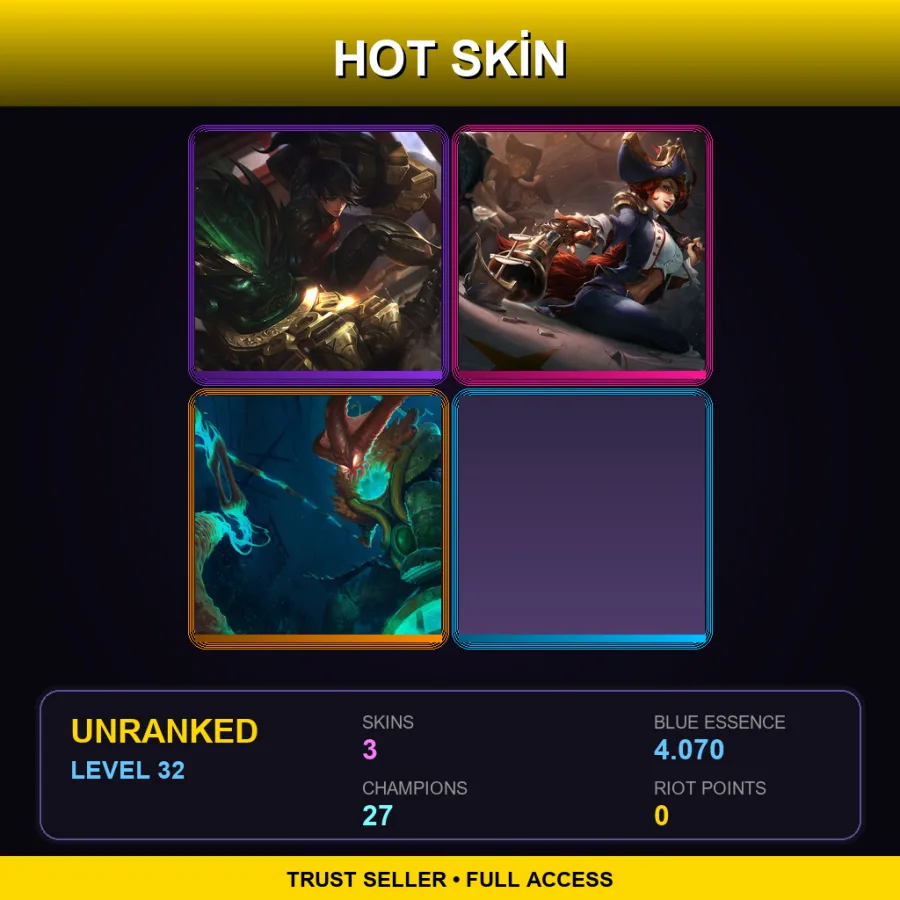 VN | Lv32 | Unranked | 3 Skin | 27 Champ — LoL account