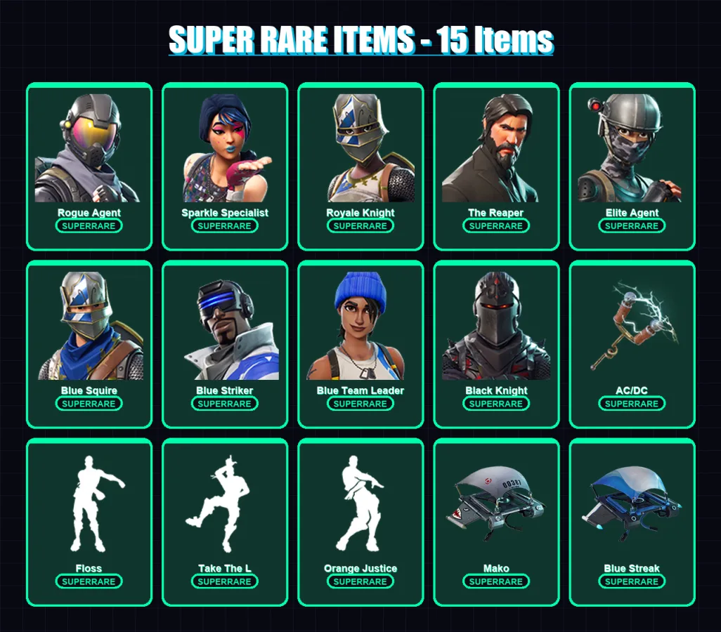 [PS4/PS5/XBOX/PC] | Rogue Agent | Sparkle Specialist | Royale Knight | The Reaper | Elite Agent | 19 skin | 10 pickaxe | 19 emote | 14 glider | Lv22