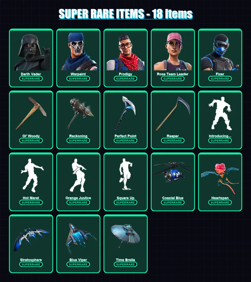 [PS4/PS5/XBOX/PC] | Darth Vader | Warpaint | Prodigy | Rose Team Leader | Fixer | 143 skin | 156 pickaxe | 133 emote | 153 glider | Lv1903