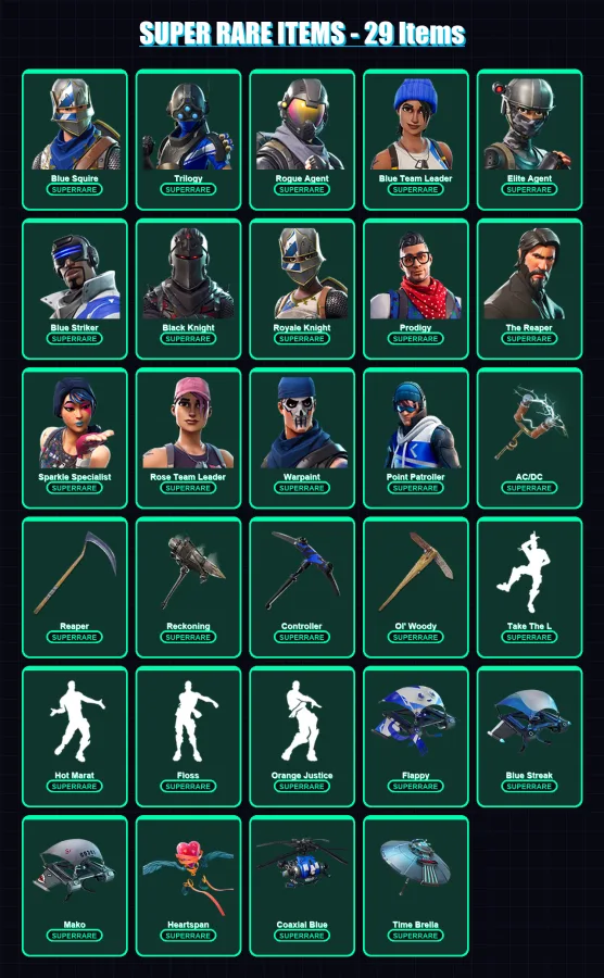[PC/XBOX/PSN] | Blue Squire | Trilogy | Rogue Agent | Blue Team Leader | Elite Agent | 124 skin | 111 pickaxe | 95 emote | 112 glider | Lv1496