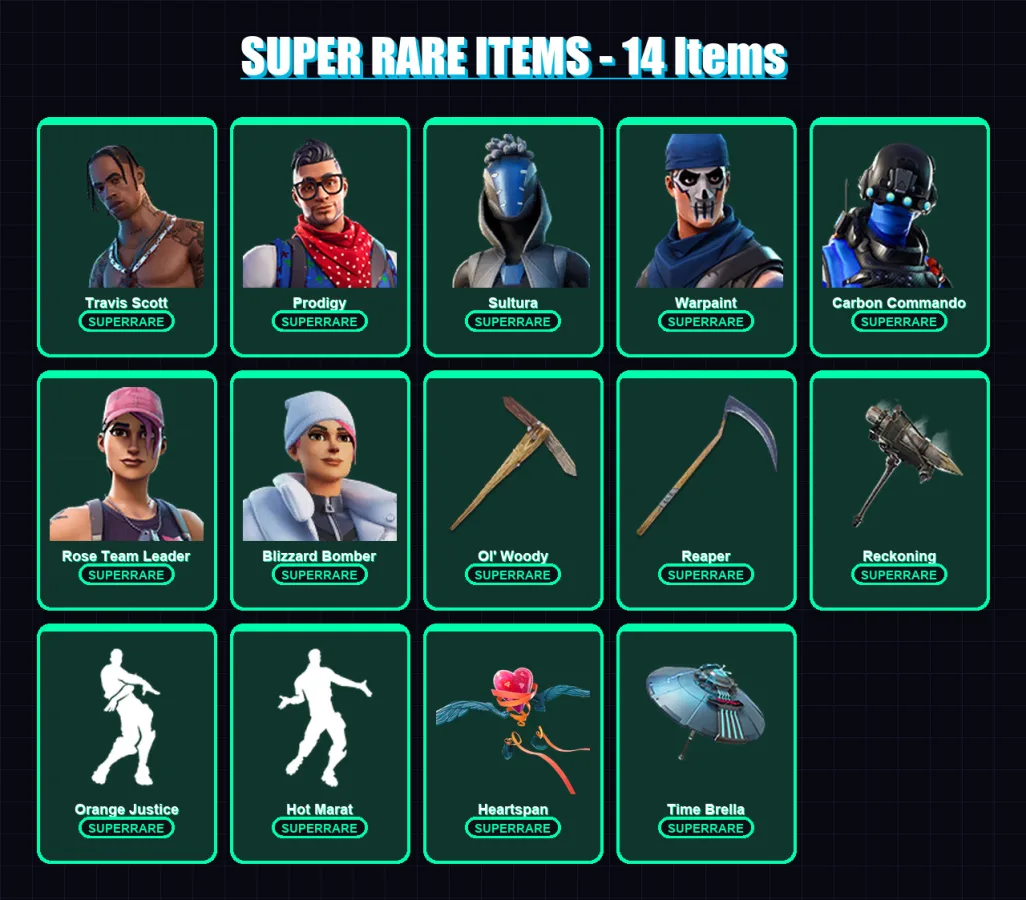 [PS4/PS5/XBOX/PC] | Travis Scott | Prodigy | Sultura | Warpaint | Carbon Commando | 98 skin | 119 pickaxe | 94 emote | 101 glider | Lv1175 — Fortnite account