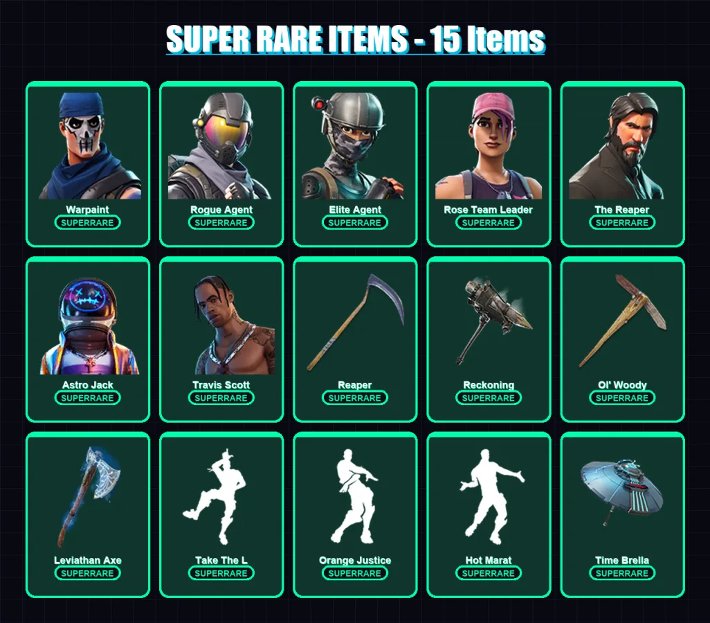 [PC/PSN] | Warpaint | Rogue Agent | Elite Agent | Rose Team Leader | The Reaper | 165 skin | 122 pickaxe | 127 emote | 106 glider | Lv1477
