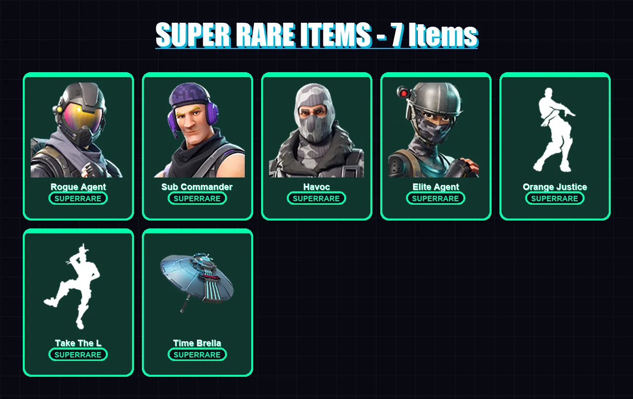 [PS4/PS5/XBOX/PC] | Rogue Agent | Sub Commander | Havoc | Elite Agent | Frozen Raven | 22 skin | 15 pickaxe | 24 emote | 24 glider | Lv412 — Fortnite account