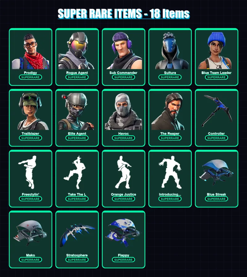 [PC/XBOX] | Prodigy | Rogue Agent | Sub Commander | Sultura | Blue Team Leader | 36 skin | 35 pickaxe | 33 emote | 38 glider | Lv502