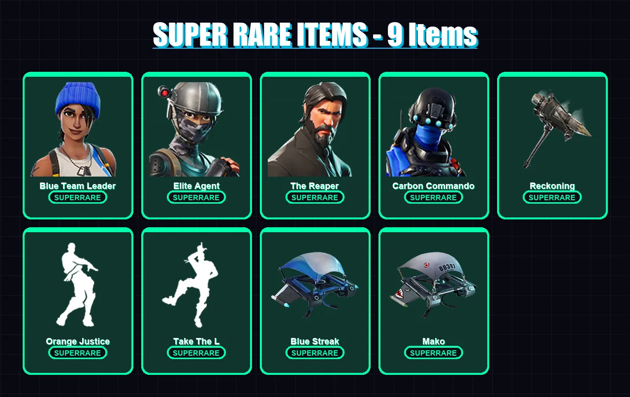 [PC/XBOX] | Blue Team Leader | Elite Agent | The Reaper | Carbon Commando | Dark Voyager | 14 skin | 11 pickaxe | 24 emote | 27 glider | Lv387