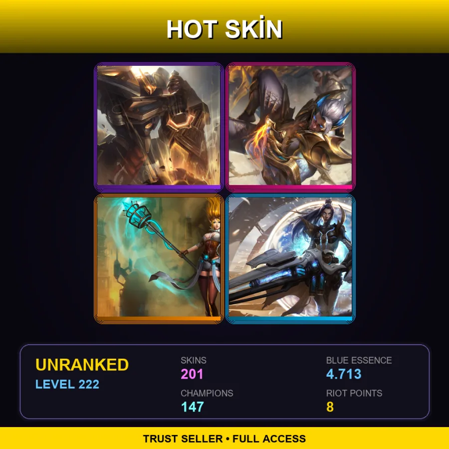 NA | Lv222 | Unranked | 201 Skin | 147 Champ — LoL account