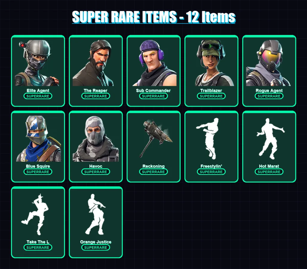 [PC/XBOX/PSN] | Elite Agent | The Reaper | Sub Commander | Trailblazer | Rogue Agent | 220 skin | 159 pickaxe | 108 emote | 101 glider | Lv1283