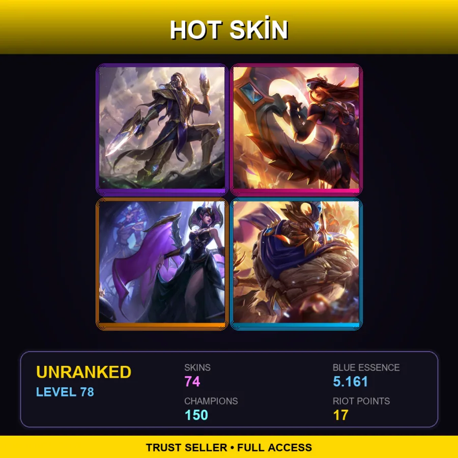SG | Lv78 | Unranked | 74 Skin | 150 Champ