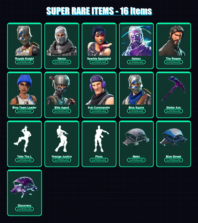 [PC/XBOX] | Royale Knight | Havoc | Sparkle Specialist | Galaxy | The Reaper | 55 skin | 81 pickaxe | 65 emote | 88 glider | Lv1304