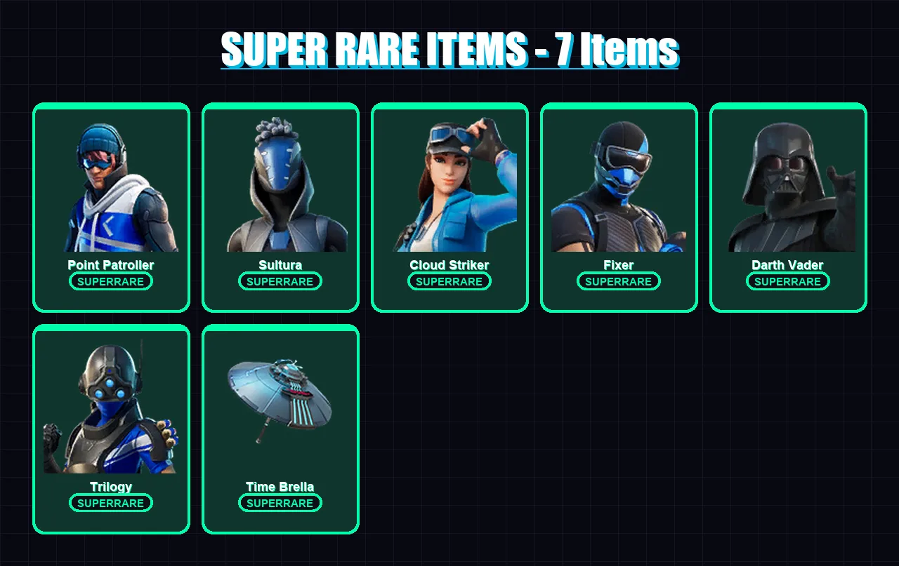 [PS4/PS5/XBOX/PC] | Point Patroller | Sultura | Cloud Striker | Fixer | Darth Vader | 126 skin | 170 pickaxe | 138 emote | 146 glider | Lv2801 — Fortnite account