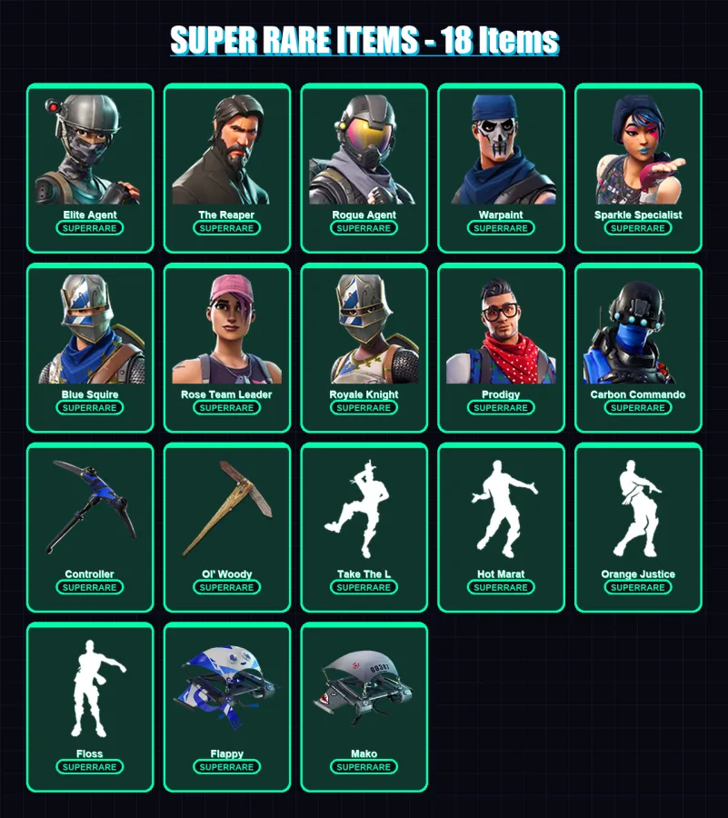 [PC/XBOX] | Elite Agent | The Reaper | Rogue Agent | Warpaint | Sparkle Specialist | 38 skin | 43 pickaxe | 55 emote | 44 glider | Lv656