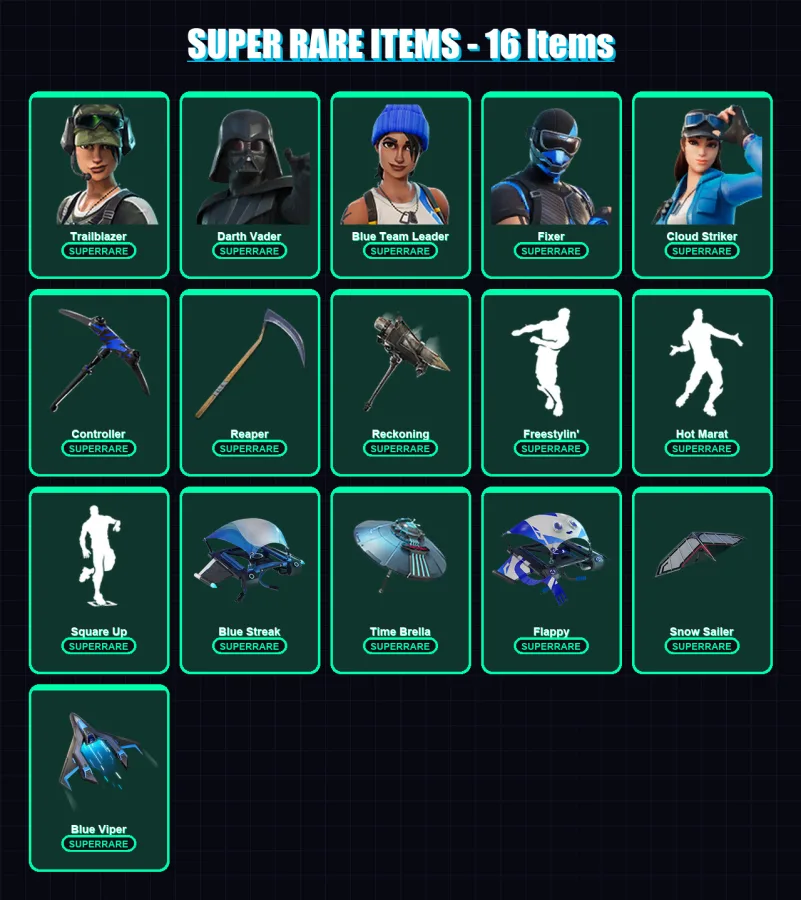 [PS4/PS5/XBOX/PC] | Trailblazer | Darth Vader | Blue Team Leader | Fixer | Cloud Striker | 224 skin | 236 pickaxe | 218 emote | 174 glider | Lv2860