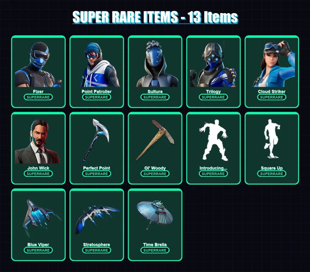 [PS4/PS5/XBOX/PC] | Fixer | Point Patroller | Sultura | Trilogy | Cloud Striker | 118 skin | 127 pickaxe | 99 emote | 87 glider | Lv1248