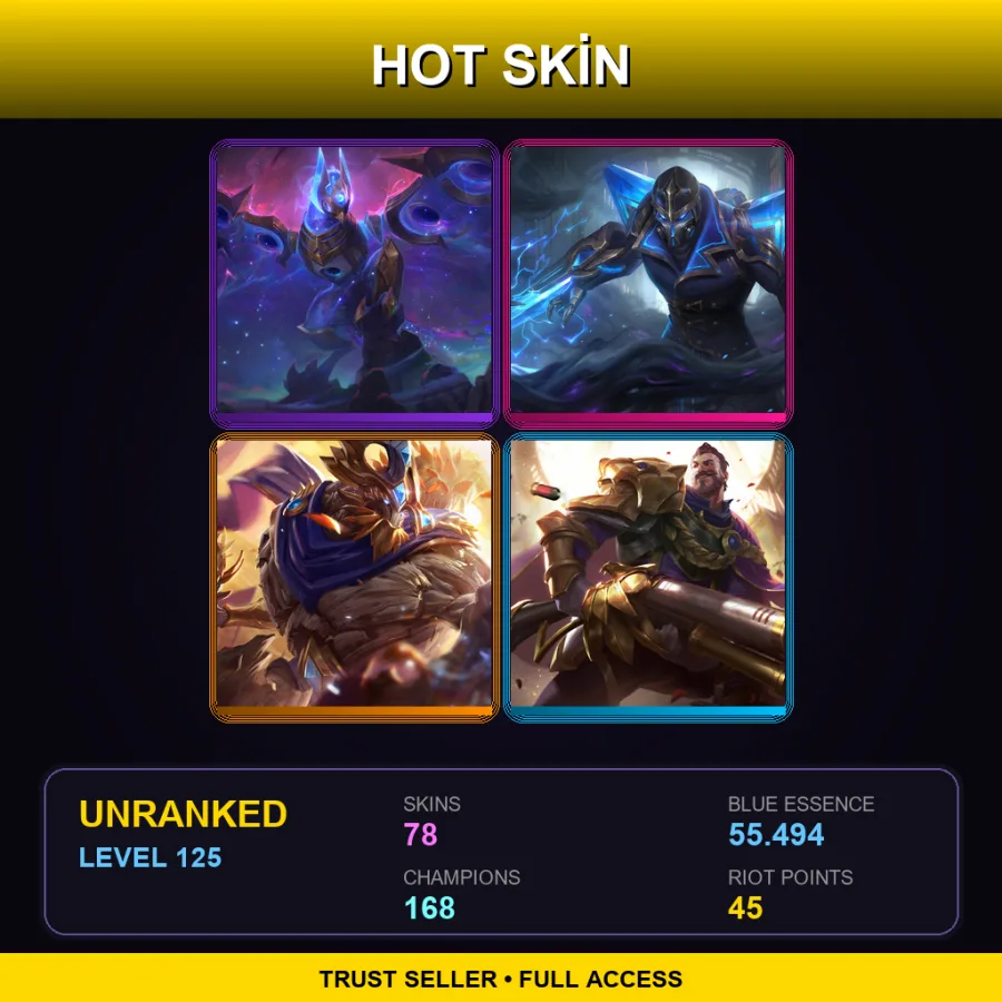 VN | Lv125 | Unranked | 78 Skin | 168 Champ — LoL account