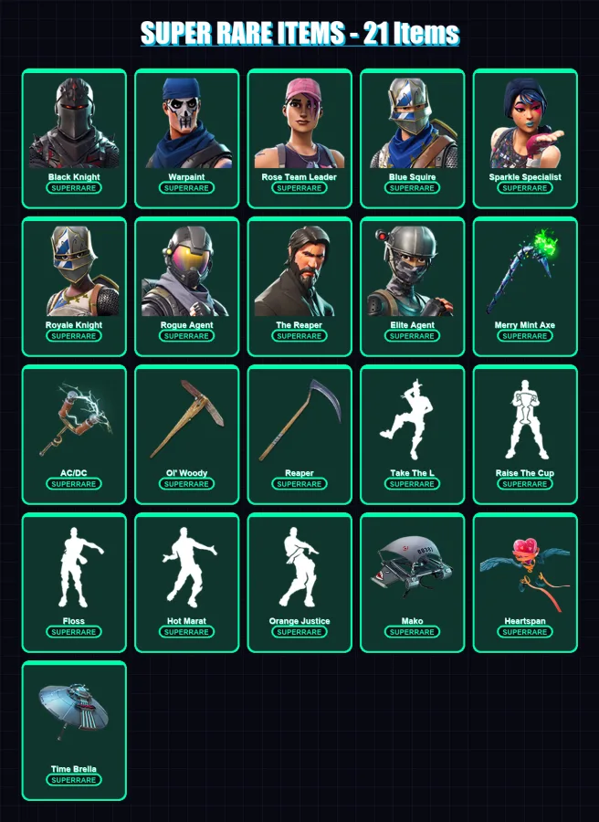 [PC/PSN] | Black Knight | Warpaint | Rose Team Leader | Blue Squire | Sparkle Specialist | 128 skin | 136 pickaxe | 134 emote | 127 glider | Lv2494
