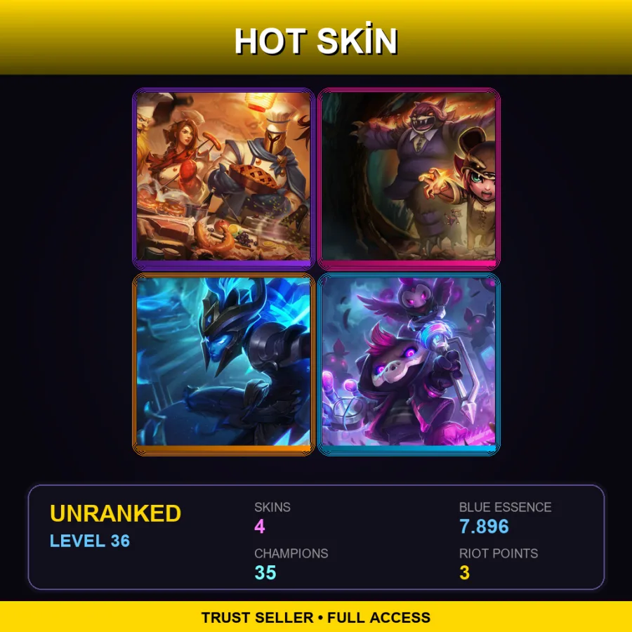 TW | Lv36 | Unranked | 4 Skin | 35 Champ — LoL account